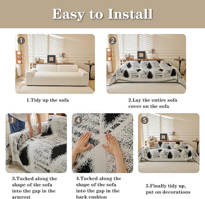 MYSKY HOME Sectional Couch Cover Black Boho Geometric Sofa Covers for Sectional Sofa L Shape Chenille Couch Protector for Dogs Pets Couch Throw Cover Washable Durable for Home Decor, 71" X118"