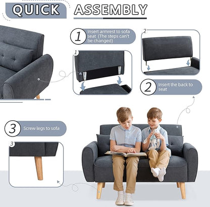 Shintenchi Small Modern Loveseat Couch Sofa, Mid Century Fabric Upholstered 2-Seat Sofa Couch Love Seats Furniture for Small Space, Dark Grey