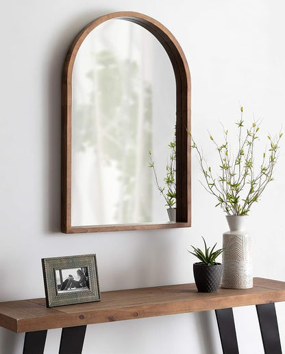 Kate and Laurel Hutton Rustic Modern Farmhouse Arch Mirror, 24" x 36", Natural Wood Finish