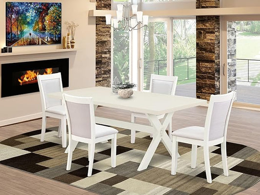 East West Furniture X027MZ001-5 5 Piece Kitchen Table & Chairs Set Includes a Rectangle Dining Room Table with X-Legs and 4 Cream Linen Fabric Parsons Dining Chairs, 40x72 Inch, Multi-Color