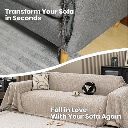 Nobildonna Sofa Cover Washable Soft Thicken Chenille Couch Cover with Tassel,Waterproof Sofa Slipcover for 3-4 Cushion Couch,Sectional Sofa,L-Shaped Furniture Protector Pet-Friendly,Brown 71"x150"