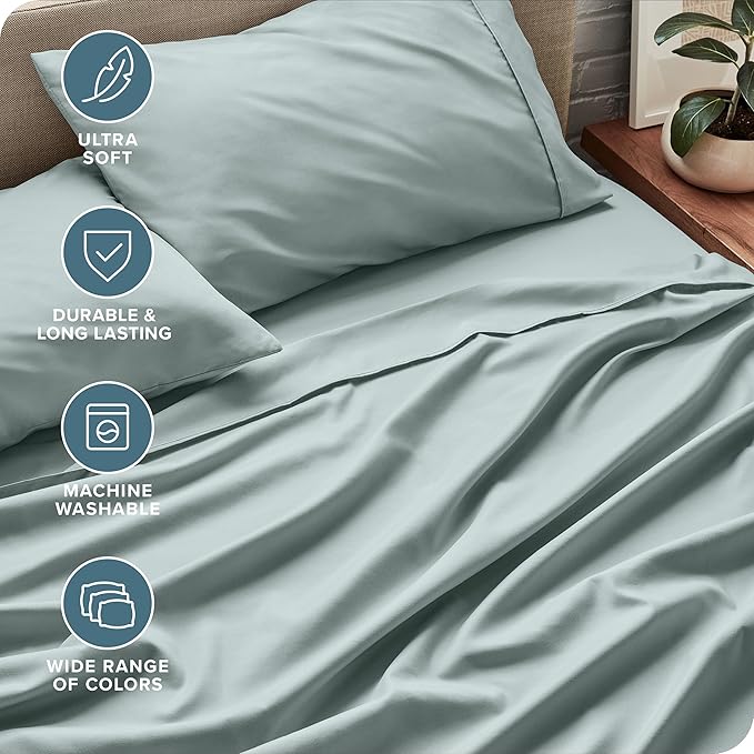 Bare Home Twin Sheet Set - 1800 Ultra-Soft Microfiber Twin Bed Sheets - Double Brushed - Deep Pockets - Easy Fit - Extra Soft - 3 Piece Set - Bedding Sheets & Pillowcases (Twin, Sea Spray)