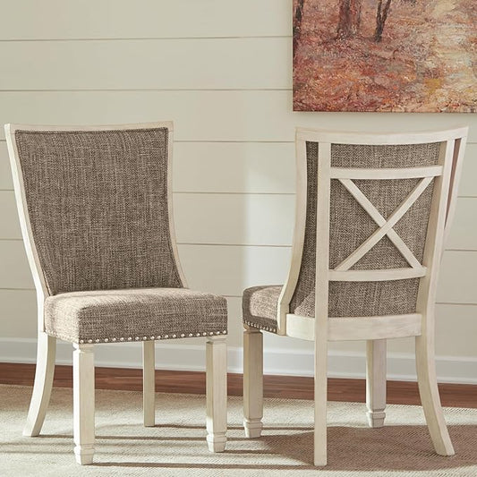 Signature Design by Ashley Bolanburg Modern Farmhouse Upholstered Dining Chair, 2 Count, Brown