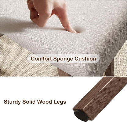 Solid Wood Small Vanity Stool, Compact Makeup Chair with Saddle Cushion, Linen-Covered High Rebound Sponge Seat, Easy Assembly Footstool for Bedroom, Entryway, Home, Walnut