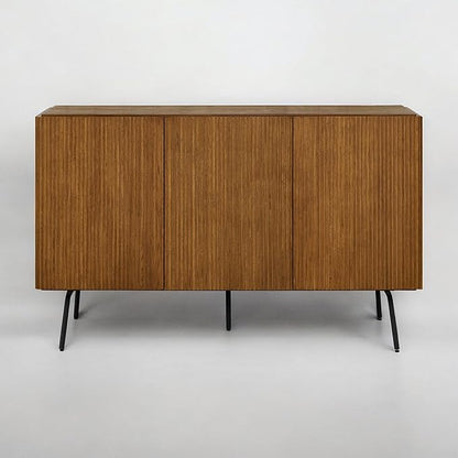 NTC Veil Modern Sideboard with 3 Doors, Buffet Cabinet with Vertical Groove Design and Metal Legs, Storage Cabinet for Living Room, and Hallway, Effortless Assembly - Rustic Oak