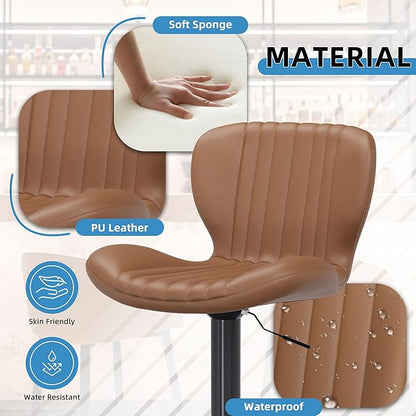 Shintenchi Bar Stools Set of 2 Modern Swivel Bar Chairs, Counter Height Faux Leather Metal Barstools, Upholstered Island Chairs with Back and Footrest, Coffee