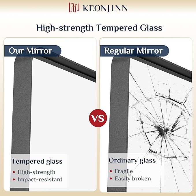 Keonjinn Black Bathroom Mirror, 22 x 30 Inch Rounded Rectangle Matte Black Bathroom Mirrors for Over Sink, Farmhouse Mirror with Seamless Frame, HD Tempered Glass Vanity Mirror(Horizontal/Vertical)