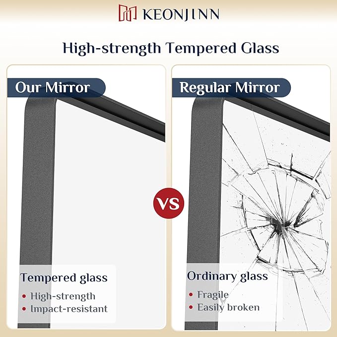 Keonjinn Black Mirror for Bathroom Sink 55 x 36 Inch Large Rounded Rectangle Bathroom Vanity Mirror, Matte Black Farmhouse Mirror, Anti-Rust, Shatter-Proof HD Tempered Glass(Horizontal/Vertical)