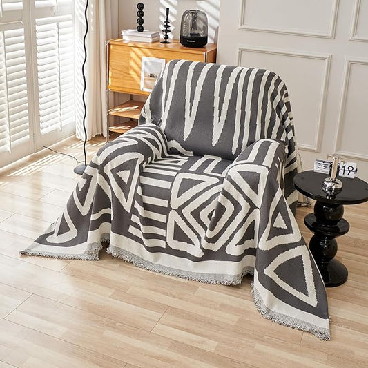 STACYPIK Boho Geometric Dark Grey Sofa Cover Chenille Couch Cover for Dogs Washable Armchair Slipcover for Living Room Sectional Sofa Cover for 2 Cushion Couch Sofa Jacquard Sofa Cover Decor-71X90IN