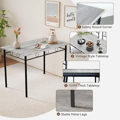 Vipbear Kitchen Dining Table Set for 4, 5-Piece Kitchen Table Set,Dining Room Table Sets,Rectangular Kitchen Table Set with 4 Chairs for Small Space, Dinette,Apartment,Rustic Grey