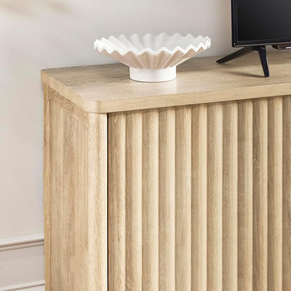 Walker Edison Scandinavian Reeded TV Stand with Open Storage for up to 80" TV Coastal Oak