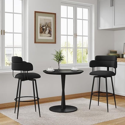 Swivel Bar Stools Set of 2, Counter Height Bar Stools with Ergonomic Full Back, Upholstered Linen Fabric Barstools with Chrome Metal Footrest for Kitchen Island, Dining Room