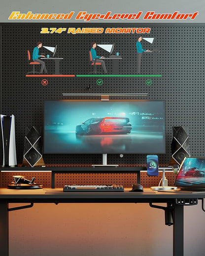 Electric Height Adjustable Standing Desk with Power Outlet and LED Light Strip, Sit to Stand, Ergonomic 48x24 Rising Desk with Memory Presets, Home Office Workstation, Computer Gaming Table, Black