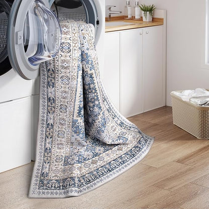 zesthome 12x15 Area Rugs, Large Washable Rug, Ultra-Thin Stain Resistant Rugs for Living Room, Bedroom, Non-Slip Backing Home Decor Area Rug (Blue/Beige,12'x15')