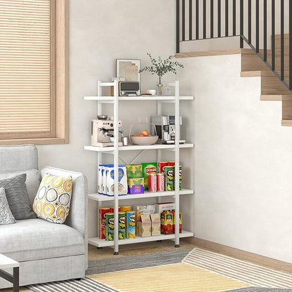 Bookshelf 4 Tiers White Wooden Storage Shelf,Modern Open Display Storage Bookcase Book Organizer,Metal Bookshelf Standing Storage Shelf Tall Shelving Units for Home Office Study
