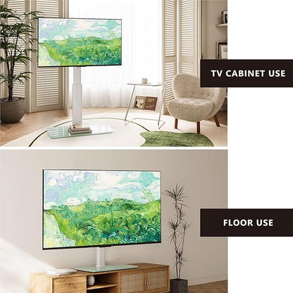 FITUEYES Universal TV Stand, Swivel TV Table Stand for 43 50-65 70 75 80 85Inch Flat Screen, Table Top TV Stand Base Replacement, Height Adjustable TV Mount Stand, Glass Base, Max Holds 110lbs