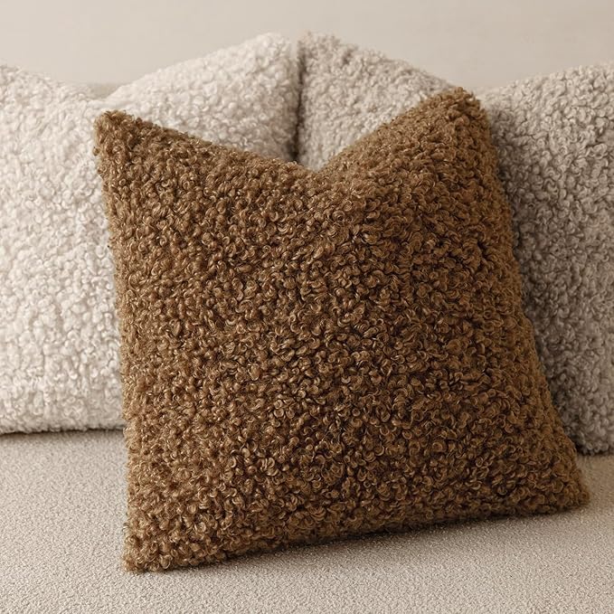 Foindtower 2 Pieces 22x22 Inch Dark Bronze, Faux Fur Throw Pillow Cover Accent Sherpa Furry Pillow Covers Fuzzy Soft Pillowcases Cozy Sheepskin Decorative Fleece Cushion Case for Bed Couch Living Room