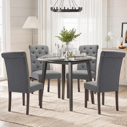 COLAMY Tufted Dining Chairs Set of 6, Parsons Dining Room Chairs Upholstered Fabric Diner Chair Stylish Kitchen Chairs with Solid Wood Legs and Padded Seat - Grey