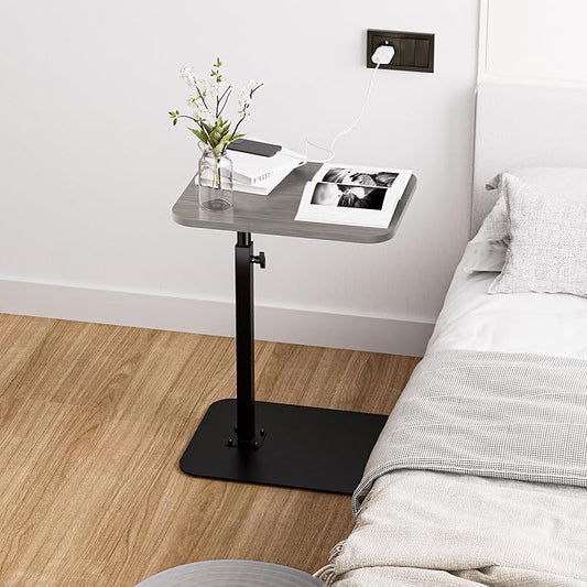Side Table Sofa Tray for Couch Heavy Metal Base Swivel/Adjustable Height, Sofa Bed Bathroom Study TV Tray C Shaped End Table Food Snack Trays for Eating