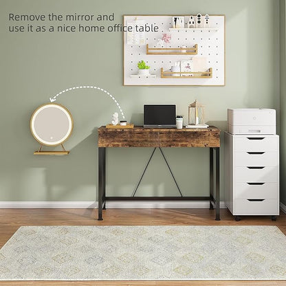 CAIYUN 40“ Small Desk for Bedroom, Computer Desk with 2 Wooden Drawers, Home Office Desk with Storage, Vanity Desk, Kids Study Writing Desk for Small Space, Vintage Table for Bedroom,(Rustic Brown)