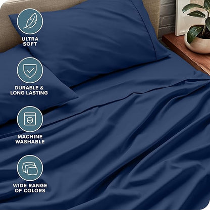 Bare Home California King Sheet Set - 1800 Ultra-Soft Microfiber Cal King Bed Sheets - Double Brushed - Deep Pockets - Easy Fit - 4 Piece Set - Bed Sheets (California King, Dark Blue)
