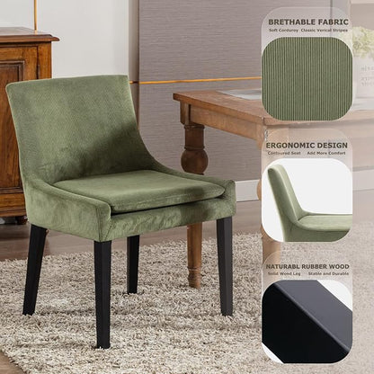 COLAMY Modern Dining Chairs Set of 6, Upholstered Corduroy Accent Side Chairs with Mid Back and Wood Legs for Living Room/Dining Room- Light Green