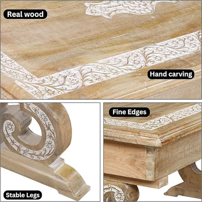 Lightnpro Mango Wood Rectangular Coffee Table - Living Room Center Table, Rustic Vintage Charm, Eco-Friendly Furniture, Reclaimed Wood - 40x18 Inch White Wash Finish