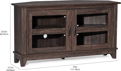 ROCKPOINT Modern Farmhouse 44inch Corner Universal TV Stand Living Room Storage Console, Entertainment Center,Espresso