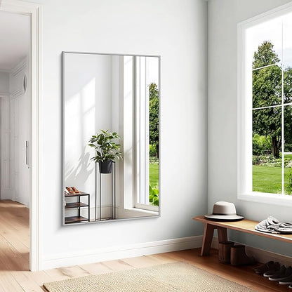 KOCUUY Large Silver Bathroom Mirror, 60x36 inch Rectangular Mirror for Bathroom Sink, Oversized Mirror with Metal Brushed Nickel Frame for Living Room, Farmhouse, Entryway, Hang Horizontal/Vertical