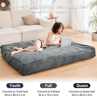 Bean Bag Chairs for Teens - Bean Bag Chair Convertible Bean Bag Bed - Small Beanbag Chair with Micro Fiber Cover/Furniture Foam Filler - Floor Couch Sofa in Bedroom Dorm Room - Youth Charcoal