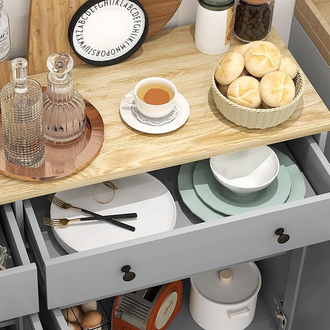 HOMCOM Sideboard Buffet Cabinet with Storage, 55" Modern Kitchen Cabinet with 4 Doors, 2 Drawers and 2 Adjustable Shelves, Coffee Bar, Gray
