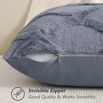 decorUhome Throw Pillow Covers 26x26 Inch Set of 2, Soft Plush Faux Fur Wool Blue Grey Couch Pillow Covers, Decorative Neutral Pillow Cases for Bed Sofa Living Room Home Decor