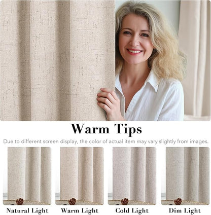 H.VERSAILTEX Linen Blackout Curtains 54 Inches Long 100% Blackout Thermal Insulated Textured Linen Look Curtain Draperies Anti-Rust Grommet, Energy Saving with White Liner, 2 Panels, Natural