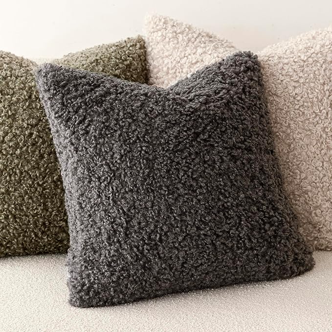 Foindtower 2 Pieces 22x22 Inch Dark Gray, Faux Fur Throw Pillow Cover Accent Sherpa Furry Pillow Covers Fuzzy Soft Pillowcases Cozy Sheepskin Decorative Fleece Cushion Case for Bed Couch Living Room