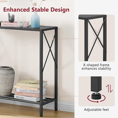 Tajsoon Small Entryway Table, 2-Tier Narrow Consle Table for Entryway, Small Hallway Table with Storage Shelves, Thin Sofa Table for Hallway, Living Room, Corridor, Office, Black