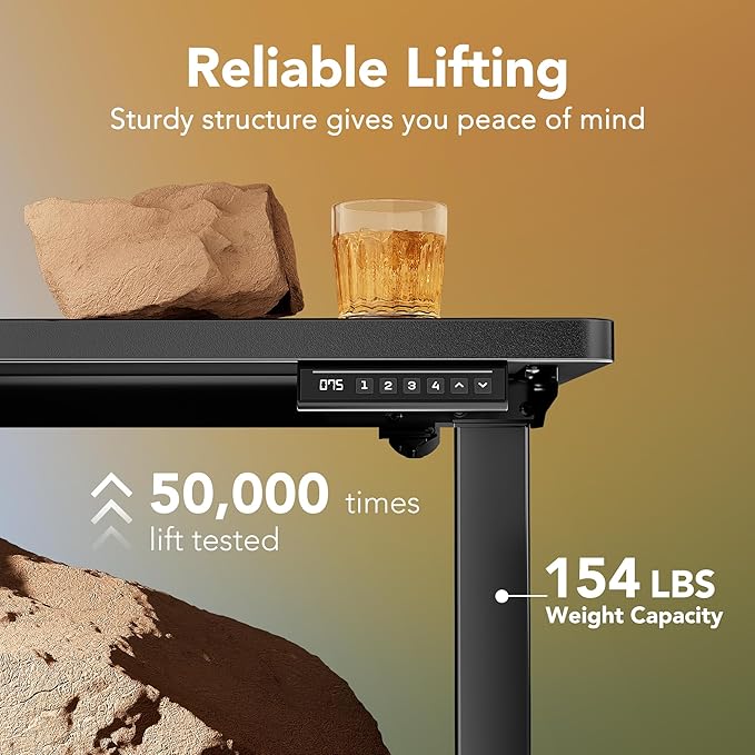 HUANUO 32" Small Electric Standing Desk Adjustable Height, 4 Memory Height Settings, Sit Stand Up Desk for Home Office & Computer Workstation, Black