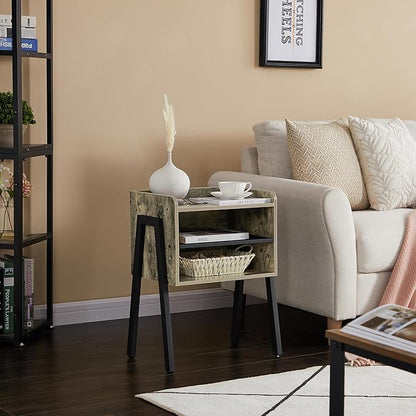 VECELO Night Stand Industrial End Table,Bedside Table with 2-Tier Open Storage Compartments for Bedroom, Living Room and Small Spaces