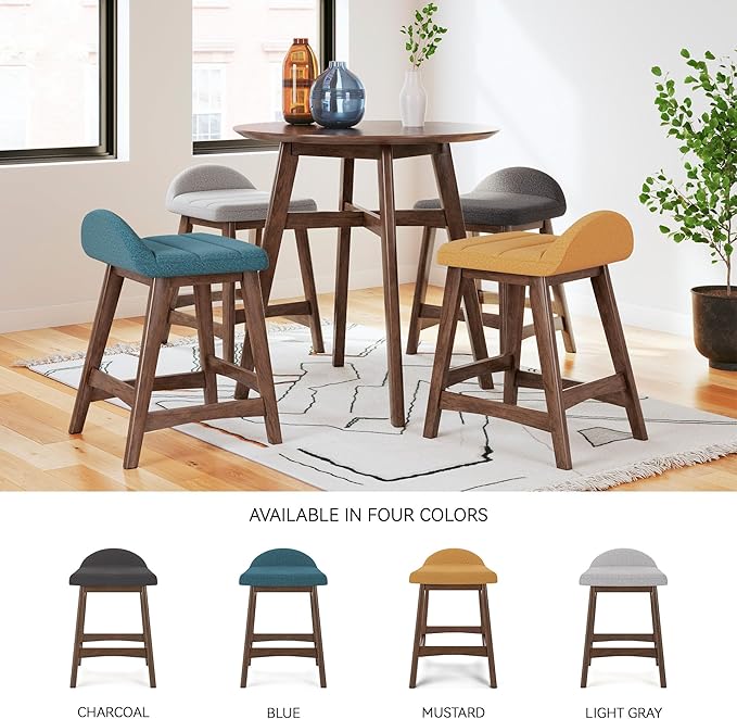 Signature Design by Ashley Lyncott Contemporary 28.5" Counter Height Upholstered Bar Stool with Foam Cushion, 2 Count, Charcoal & Brown