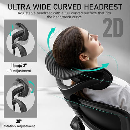 High Back Ergonomic Office Chair, Breathable Mesh Desk Chair with Lumbar Support, Adjustable Headrest, Flip-up Armrests, Computer Gaming Chair