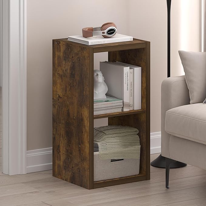 Furinno Cubicle Open Back Decorative Cube Storage Organizer, 2-Cube, Amber Pine