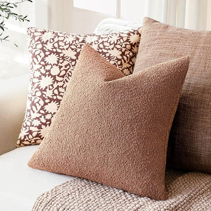 Foindtower Set of 2, Decorative Textured Boucle Throw Pillow Covers Accent Solid Pillow Cases Neutral Couch Cushion Case for Chair Sofa Bedroom Living Room Home Decor 26x26 Inch Dusty Orange Hazel