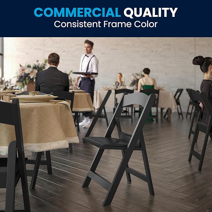 Flash Furniture Hercules Series Folding Chairs for Weddings and Formal Events, Stackable Commercial Event Seats with 1,000-lb. Static Weight Capacity, Set of 4, Black