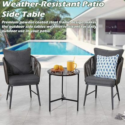 2 Packs 13" Metal Outdoor Side Tables Small Black Outside End Table for Patio Round Accent Garden Corner Stand for Small Spaces Weather-resistant Coffee Table for Balcony Porch Plant Stand
