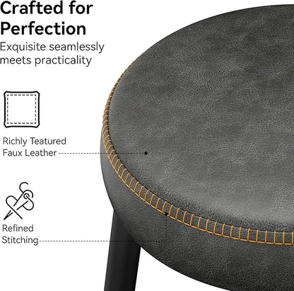 Counter Height Bar Stools, 26" H Backless Bar Stools Set of 4, Upholstered Faux Leather Kitchen Counter Stools, Mid Century Modern, Kitchen Island Home Bar, Pub, Black Grey