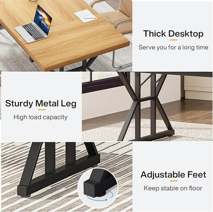 Tribesigns 70.8-Inch Executive Desk, Large Computer Office Desk Workstation, Modern Simple Style Laptop Desk Study Writing Table Business Furniture for Home Office (Light Walnut/Black, 70.8 Inch)