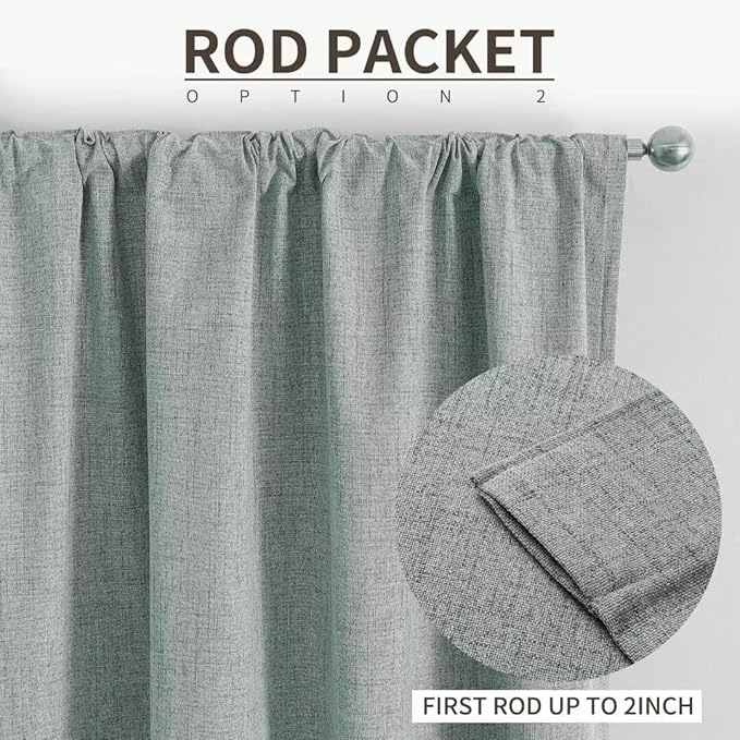 Joydeco Natural Linen Curtains 84 inch Length 2 Panels Set Burg 100% Blackout Patio Door Curtain Room Darkening Sliding Door Curtains Thermal Insulated Back tab Rod Pocket(105x84 inch, Sage Green)