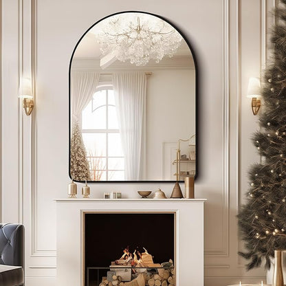 FORBATH Arched Mirror 30x40 Inch, Black Arched Bathroom Mirror Wall Mounted Modern Black Aluminum Frame Decor Large Dresser Mirror for Bedroom Living Room Entryway, Hanging or Leaning Against Wall