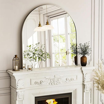 Arched Bathroom Mirror, 32x34 Inch - Wall Mounted Vanity Mirror with Aluminum Alloy Frame - Ideal for Living Room, Bedroom, Bathroom, and Entryway, Hanging or Leaning,Sliver
