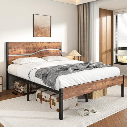 VECELO Full Size Bed Frame with Wood Headboard and Footboard, 14 Inch Platform/No Box Spring Needed, Heavy Duty Support, Easy Assembly