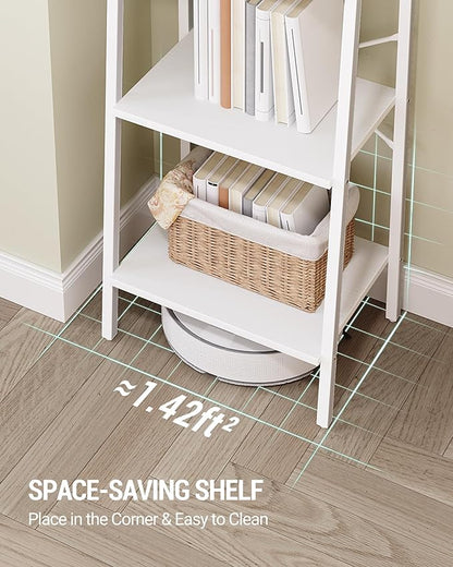 Ladder Shelf, Bookshelf Bookcase, Freestanding Corner Storage Shelve with 2 Hooks for Home Office, Living Room, Kitchen, Bedroom, Industrial, 5-Tier White BC19213W
